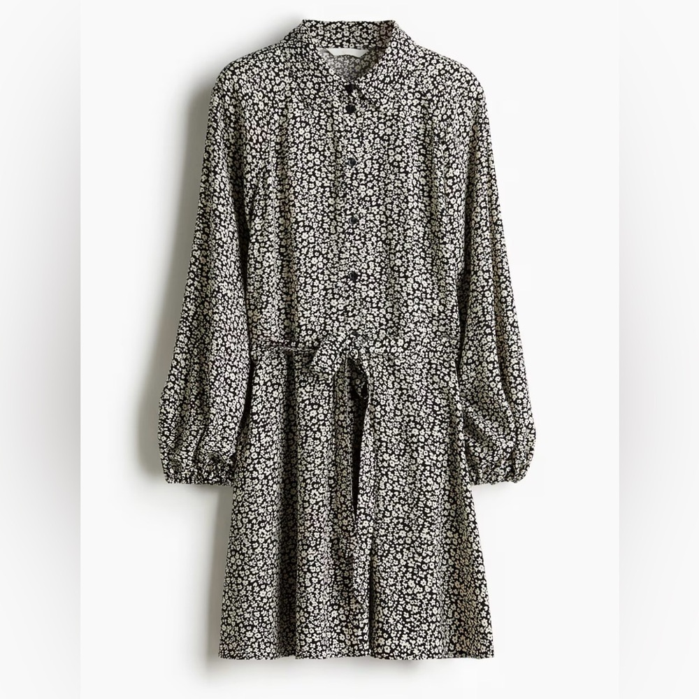 H&M black and white floral shirt dress XXL